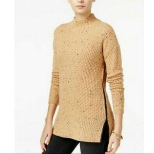 Bar III faux leather trim tan sweater